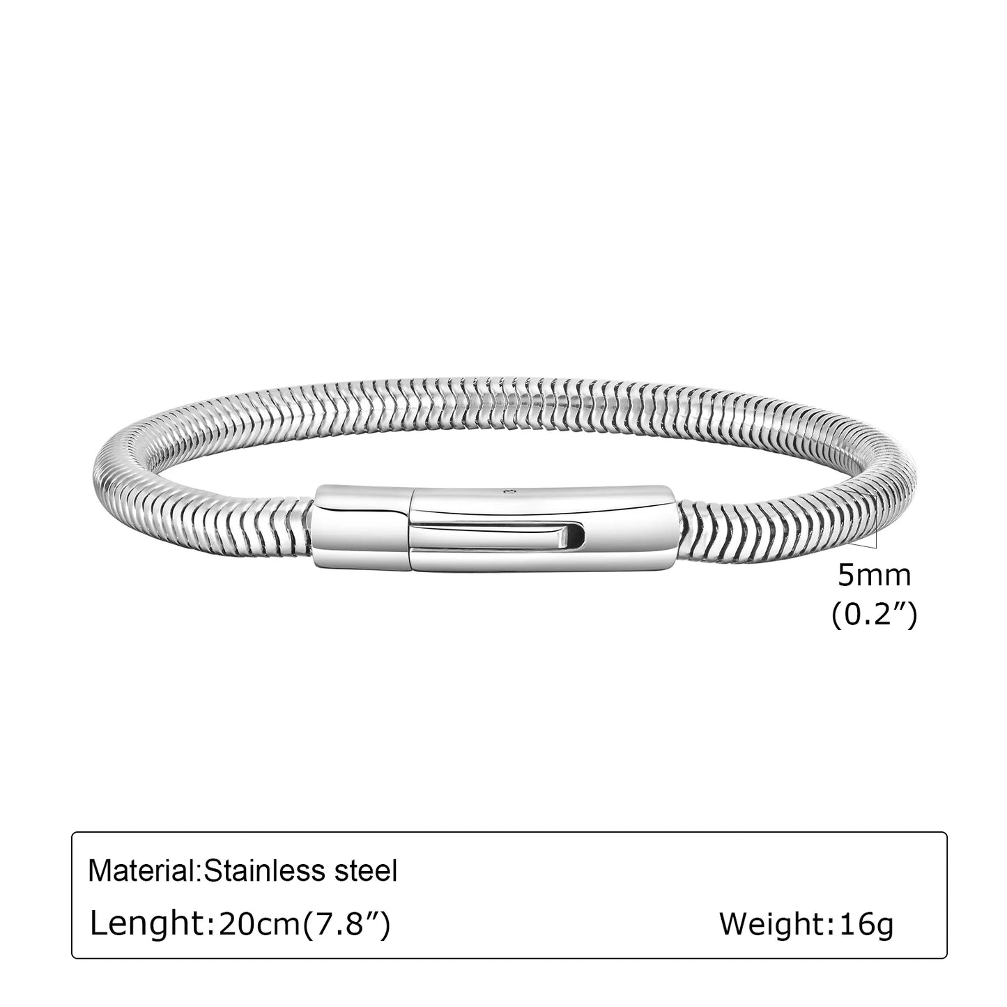 Punk Round Snake Chain Bracelets for Men Boys,Gold/Black/Silver Color Cylindrical Stainless Steel Bracelet,Male Jewelry Gifts